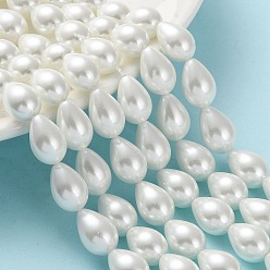 Blanco Lágrima de perlas de vidrio, hebras de cuentas, Grado A, blanco, 13x9 mm, agujero: 1 mm, sobre 30 unidades / cadena, 15.7 pulgada