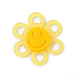 Yellow Acrylic Cabochons, with Glitter Powder, Flower with Smiling Face, Yellow, 37x4.5mm
