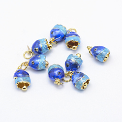 Golden Electroplate Brass Enamel Charms, Lead Free & Cadmium, Fish, Golden, 15x8x7mm, Hole: 3mm