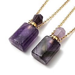 Amethyst Openable Natural Amethyst Perfume Bottle Pendant Necklaces for Women, 304 Stainless Steel Cable Chain Necklaces, Golden, 18.74 inch(47.6cm)