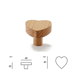 Cœur Boutons de tiroir en bois, poignée d'armoire, cœur, 47x43x33mm