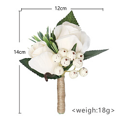 Floral White Silk Cloth Imitation Rose Corsage Boutonniere, for Men or Bridegroom, Groomsmen, Wedding, Party Decorations, Floral White, 140x120mm