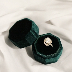 Verde Oscuro Cajas de anillo de terciopelo, para la boda, caja de almacenamiento de joyas, hexágono, verde oscuro, 5x5x4 cm