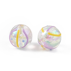 Coloré Placage uv perles d'émail acrylique irisé arc-en-ciel, ronde, colorées, 15~16mm, Trou: 2.8mm