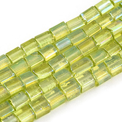 Jaune Brins de perles de verre de galvanoplastie transparentes, de couleur plaquée ab , rectangle, jaune, 3~8.5x3.5~4x3.5~4mm, Trou: 1.2mm, Environ 96~101 pcs/chapelet, 15.16 pouces ~ 15.55 pouces (38.5~39.5 cm)