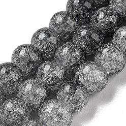 Gray Spray Painted Crackle Glass Beads Strands, Gradient Color, Segmented Multi-color Beads, Round, Gray, 8mm, Hole: 1mm, about 48pcs/strand, 14.96 inch(38cm)