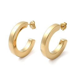 Real 18K Gold Plated 304 Stainless Steel C Shaped Stud Earrings, Half Hoop Earrings for Women, Real 18K Gold Plated, 29.5x5mm