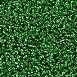 (RR16) Silverlined Green Cuentas de rocailles redondas miyuki, granos de la semilla japonés, (rr 16) verde plateado, 11/0, 2x1.3 mm, agujero: 0.8 mm, sobre 1100 unidades / botella, 10 g / botella