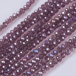 Dark Orchid Electroplate Glass Beads Strands, Full Rainbow Plated, Faceted, Rondelle, Dark Orchid, 3x2mm, Hole: 0.8mm, about 185~190pcs/strand, 14.9~17.3 inch(38~44cm)