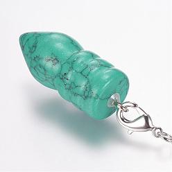 Synthetic Turquoise Synthetic Turquoise Pointed Dowsing Pendulums, with Brass Cross Chains, Bullet, Platinum, 36x14mm, Hole: 2mm, about: 8 inch(21.2cm)