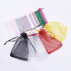 Couleur Mélangete 8 couleurs sacs d'organza, avec des rubans, rectangle, couleur mixte, 15x10 cm, 25 pcs / couleur, 200 pièces / kit