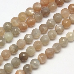 Multi-Moonstone Brins de perles multi-pierres de lune naturelles, facette, ronde, 6mm, Trou: 1mm, Environ 65 pcs/chapelet, 15.7 pouce