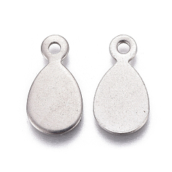 Stainless Steel Color 201 Stainless Steel Stamping Blank Tag Charms, Teardrop, Stainless Steel Color, 12.5x7x1.5mm, Hole: 1.4mm
