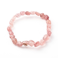 Quartz Fraise Bracelets extensibles en perles de quartz fraises naturelles pour enfants, pierre tombée, nuggets, diamètre intérieur: 1-3/4~1-7/8 pouce (4.3~4.7 cm)