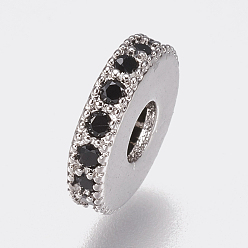 Platine Micro cuivres ouvrent cubes entretoises de perles de zircone, plat rond, noir, platine, 8x2mm, Trou: 3mm