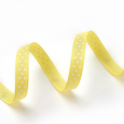 Желтый Горошек лента Grosgrain ленты, желтые, три точки на наклонной линии, около 3/8 дюйма (10 мм) в ширину, 50yards / рулон (45.72 м / рулон)