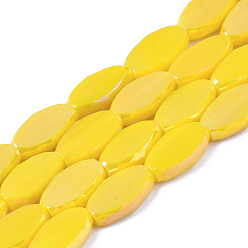Goldenrod Electroplate Glass Beads Strands, AB Color Plated, Faceted, Rice, Goldenrod, 10x6x3.5mm, Hole: 1.4mm, about 50pcs/strand, 19.69~20.94 inch(50~53.2cm)