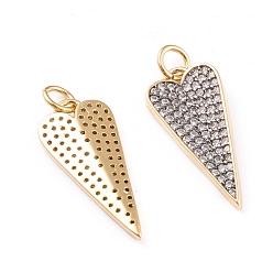 Real 18K Gold Plated Brass Micro Pave Clear Cubic Zirconia Pendants, with Jump Rings, Long-Lasting Plated, Heart, Real 18K Gold Plated, 20.8x9.5x2.5mm, Jump Ring: 4.6x0.8mm, Hole: 3mm