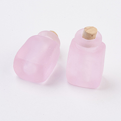 Lavender Blush Handmade Lampwork Perfume Bottle Pendants, Essential Oil Bottle, Frosted, Cuboid, Lavender Blush, 28.5~29mm, Hole: 5.5mm, Bottle Capacity: 0.5~1ml(0.017~0.03 fl. oz)