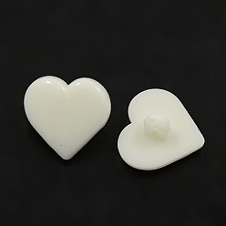White Acrylic Shank Buttons, Lovely Heart Button for Costume Design, 1-Hole, Dyed, White, 17x17x3mm, Hole: 2mm