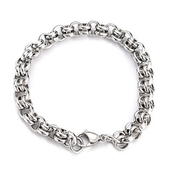 Stainless Steel Color 304 Stainless Steel Rolo Chain Bracelets, with Lobster Claw Clasps, Stainless Steel Color, 8 inch(20.3cm)