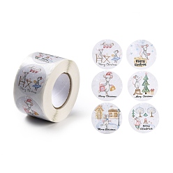 Mouse Christmas Themed Flat Round Roll Stickers, Self-Adhesive Paper Gift Tag Stickers, for Party, Decorative Presents, Mouse Pattern, 38x0.1mm, about 500pcs/roll