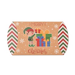 Green Christmas Theme Cardboard Candy Pillow Boxes, Cartoon Gift Box Candy Snack Gift Box, Green, Fold: 7.3x11.9x2.6cm