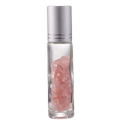 Quartz Rose Bouteilles à bille roulante en perles de quartz rose naturel, bouteilles d'huiles essentielles rechargeables en verre, 86x19mm, 10 pièces / kit