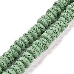 Dark Sea Green Natural Lava Rock Dyed Beads Strands, Rondelle, Dark Sea Green, 6x3mm, Hole: 1.2mm, about 58pcs/strand, 7.87 inch(20cm)