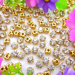 Crystal Flat Round Sew on Rhinestone, Glass Crystal Rhinestone, Multi-Strand Links, with Brass Prong Setting, Crystal, 4mm, about 1400~1440pcs/bag