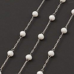Blanc Chaînes de perles rondes en verre, avec 304 accessoires en acier inoxydable, non soudée, avec bobine, blanc, 3x3.5mm, environ 16.40 pieds (5 m)/rouleau