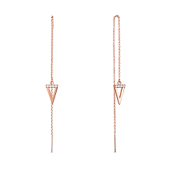 Rose Gold SHEGRACE 925 Sterling Silver Thread Earrings, with Micro Pave AAA Cubic Zirconia, Triangle Pendant, Rose Gold, 135mm