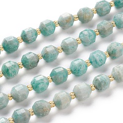 Amazonite Chapelets de perles amazonite naturelles  , facette, ronde, 7x7x8mm, Trou: 0.8mm, Environ 38 pcs/chapelet, 15.35 pouce (39 cm)