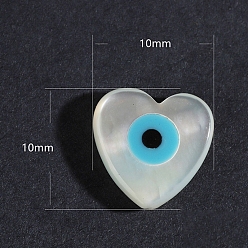 Corazón Cuentas de concha natural de blanco, con esmalte, cuentas cultivadas de concha de agua dulce contra el mal de ojo, el cielo azul, corazón, 10x10 mm