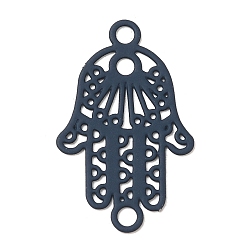 Bleu De Prusse 430 charmes de connecteur en acier inoxydable, embellissements en métal gravé, liens de la main hamsa religion, null, 21x13x0.5mm, trou: 1.8 mm et 1.6 mm