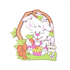 Colorful Easter Wood Big Pendants, Rabbit with Carrot Charm, Colorful, 90x80x2mm, Hole: 3.2mm