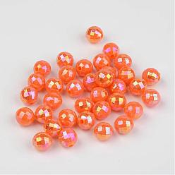 Orange Faceted Colorful Eco-Friendly Poly Styrene Acrylic Round Beads, AB Color, Orange, 6mm, Hole: 1mm, about 5000pcs/500g