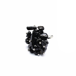 Obsidian Natural Obsidian Chips Adjustable Rings, Platinum Brass Ring, US Size 8(18.1mm)