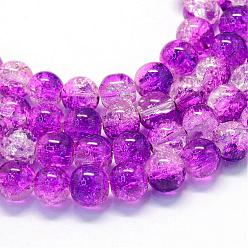 Violet Foncé Cuisson peint verre craquelé transparent brins de perles rondes, violet foncé, 6.5mm, Trou: 1.5mm, Environ 145 pcs/chapelet, 31.4 pouce
