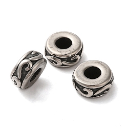 Antique Silver 304 Stainless Steel European Beads, Large Hole Beads, Rondelle, Antique Silver, 11.5x5mm, Hole: 4.5mm