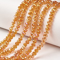 Marron Sablonneux Plaquent verre transparent perles brins, plein arc-en-plaqué, facette, rondelle, Sandy Brown, 3x2mm, Trou: 0.8mm, Environ 150~155 pcs/chapelet, 15~16 pouce (38~40 cm)