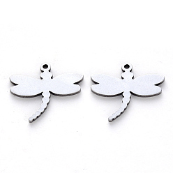 Stainless Steel Color 304 Stainless Steel Pendants, Laser Cut, Dragonfly, Stainless Steel Color, 16x17x1mm, Hole: 1.2mm