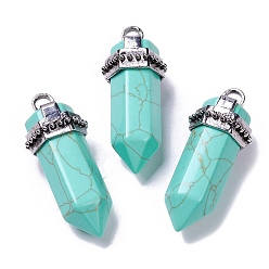 Synthetic Turquoise Synthetic Turquoise Big Pendants, with Antique Silver Plated Alloy Findings, Cone, 53x21x21mm, Hole: 5mm