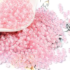 Pink Bille de verre, intérieur couleurs, trou rond, ronde, rose, 4x3mm, Trou: 1.4mm, 7650 pcs / livre
