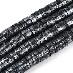 Noir Brin de perles pate polymère faits à la main , nacré, disque / plat rond, perles heishi, noir, 6mm, Trou: 1.5mm, 15.75'' (40 cm)