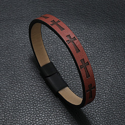 Brique Rouge Bracelet cordon plat en simili cuir croix, firebrick, 8-1/4 pouce (21 cm)