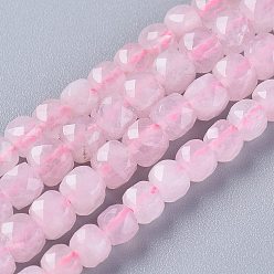 Cuarzo Rosa Natural aumentó de perlas de cuarzo hebras, facetados, cubo, 4~4.5x4.5~5x4.5~5 mm, agujero: 0.7 mm, sobre 87 unidades / cadena, 15.55 pulgada (39.5 cm)