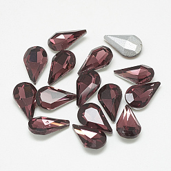Burgundy Pointed Back Glass Rhinestone Cabochons, Back Plated, Faceted, teardrop, Burgundy, 8x5x3mm