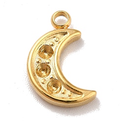 Real 18K Gold Plated Ion Plating(IP) 304 Stainless Steel Pendants Rhinestone Setting, Moon, Real 18K Gold Plated, 12x7.5x2mm, Hole: 1.5mm, Fit for 1.4mm rhinestone