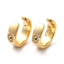 Real 18K Gold Plated Rack Plating Brass Micro Pave Cubic Zirconia Cuff Earrings, Long-Lasting Plated Evil Eye Jewelry for Women, Cadmium Free & Lead Free, Real 18K Gold Plated, 13x13.5x4.5mm